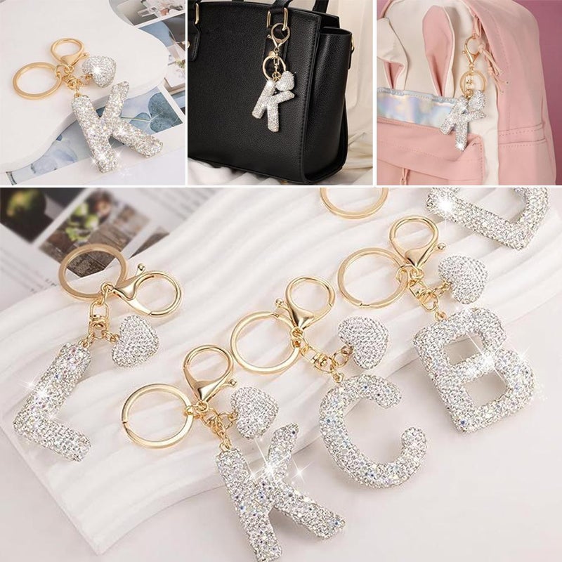 Cute Bling Initial Letter Keychain - Cute Resin Pendant with Heart Design, Personalized Alloy Key Ring Gift for Car (D) - Image 3